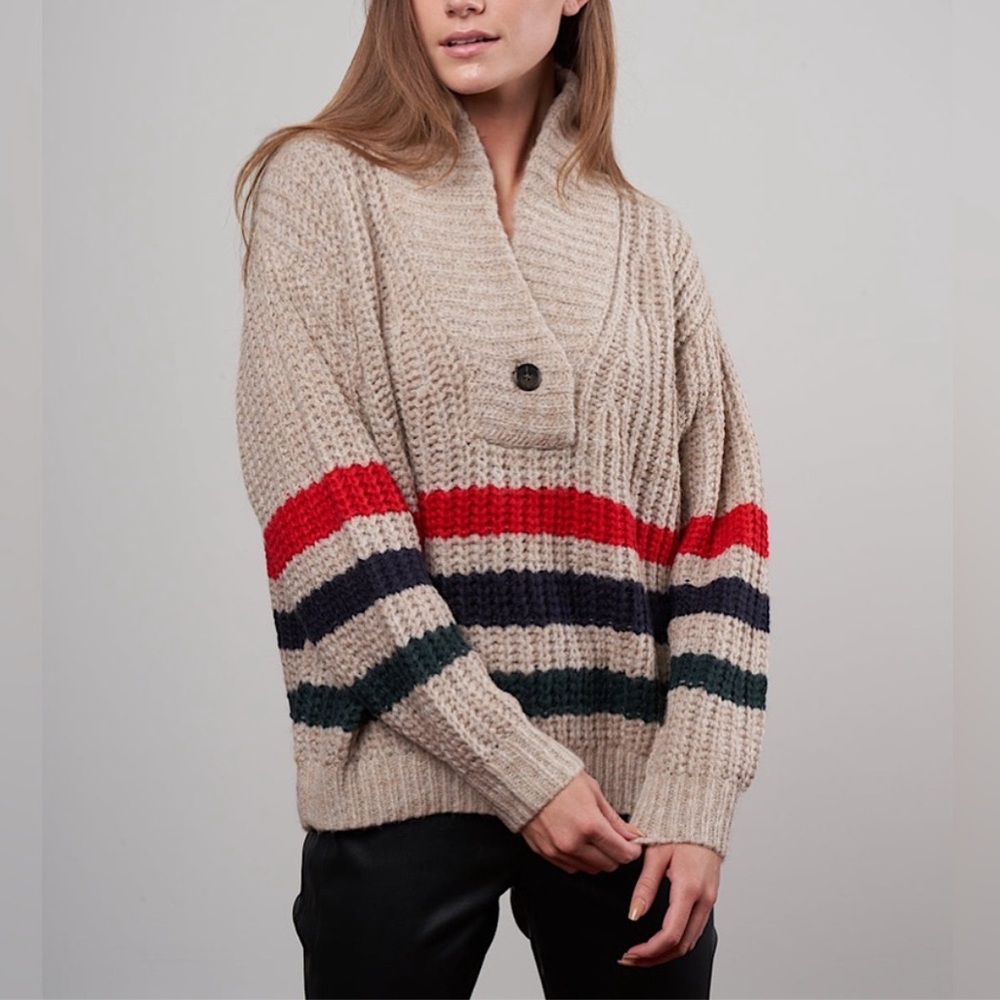 THE GREAT Striped Henley Pullover Size 2 (Medium)